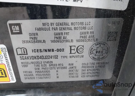 2013 Buick Enclave Premium из США, поврежденный, VIN 5GAKVDKD4DJ224102